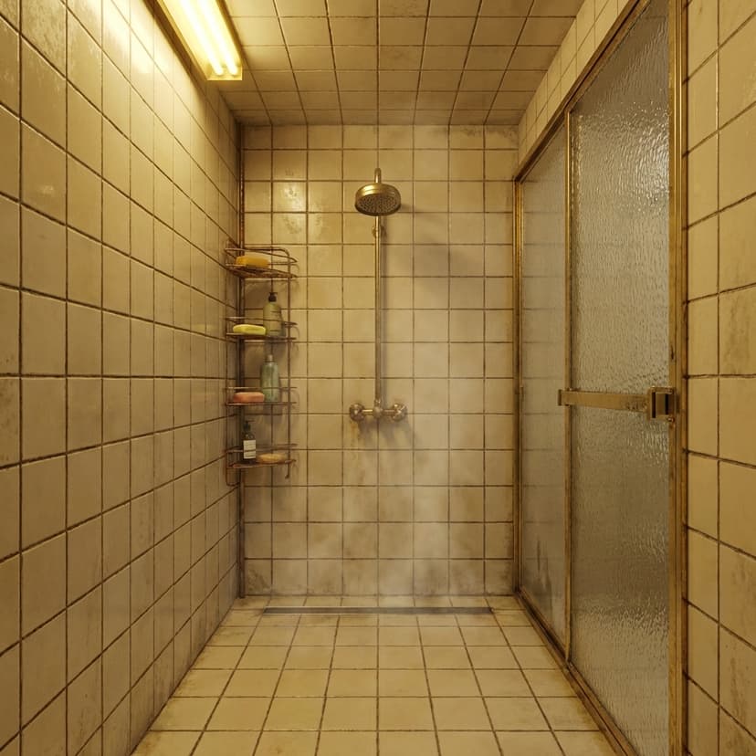 Before: Cramped bathroom with fiberglass shower insert in Manhattan penthouse