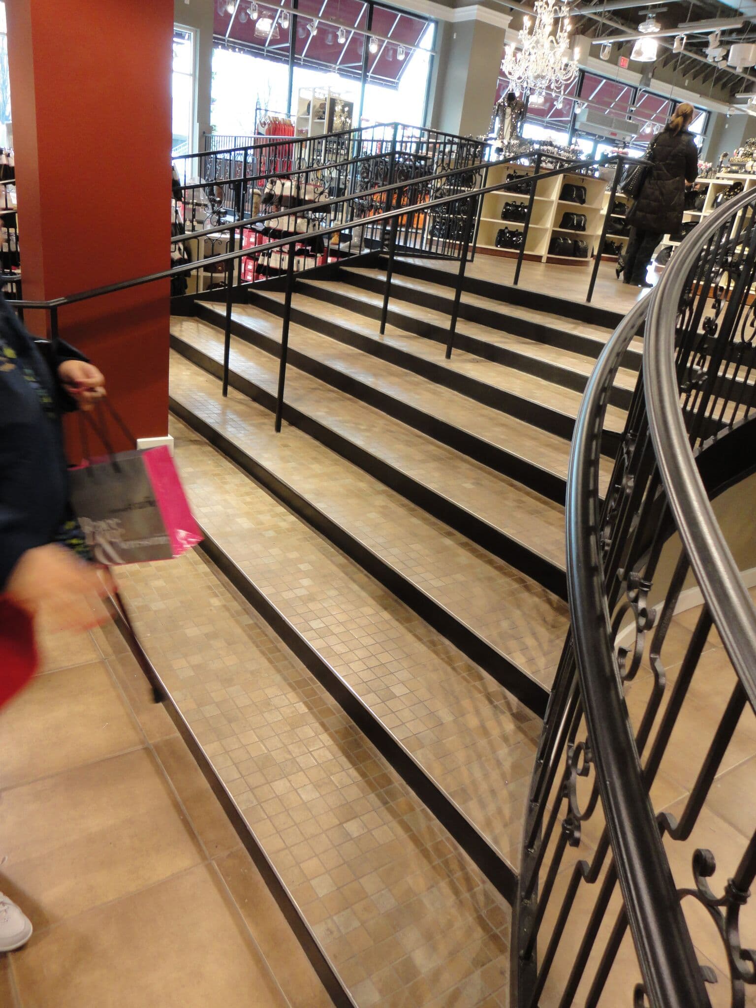 Retail store tile staircase installation